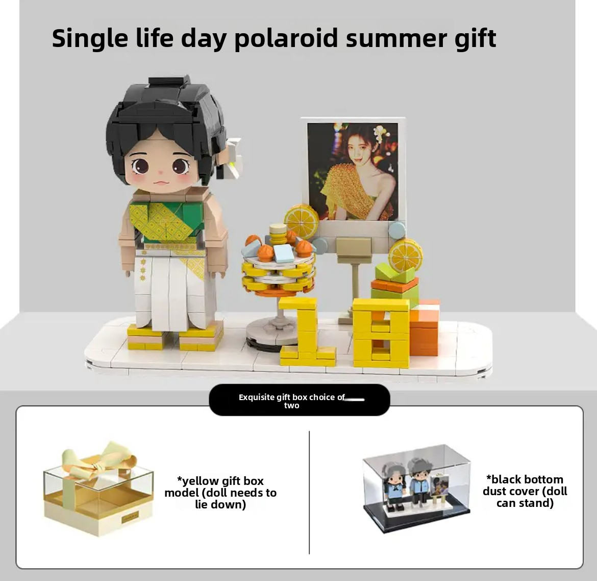 A custom Lego birthday portrait figure celebrating with a detailed birthday cake and gift boxes. This unique personalized gift is the perfect surprise for birthday gifts for him, her, kids, or best friends.