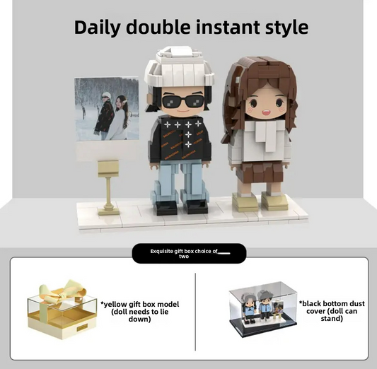 Capture your most romantic memory with custom Lego minifigures. This personalized couple set features two highly detailed figures, perfect for displaying as a keepsake of your relationship.